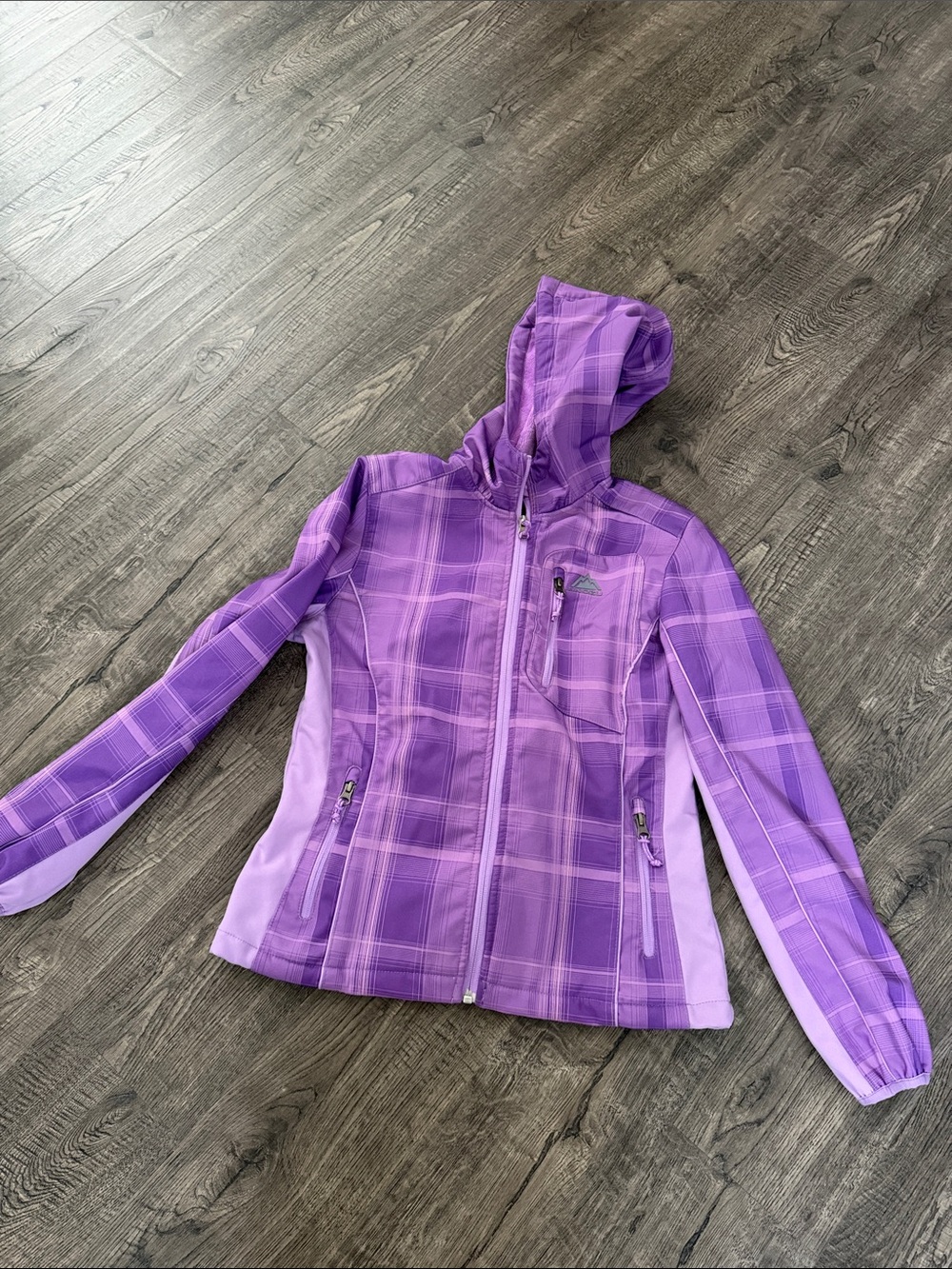 Snozu Purple Plaid Hooded Girls Raincoat Jacket